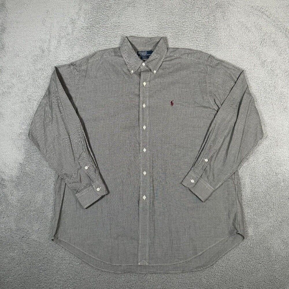 Polo Ralph Lauren Shirt Mens Large Black‎ Cream Houndstooth Button Down Blake